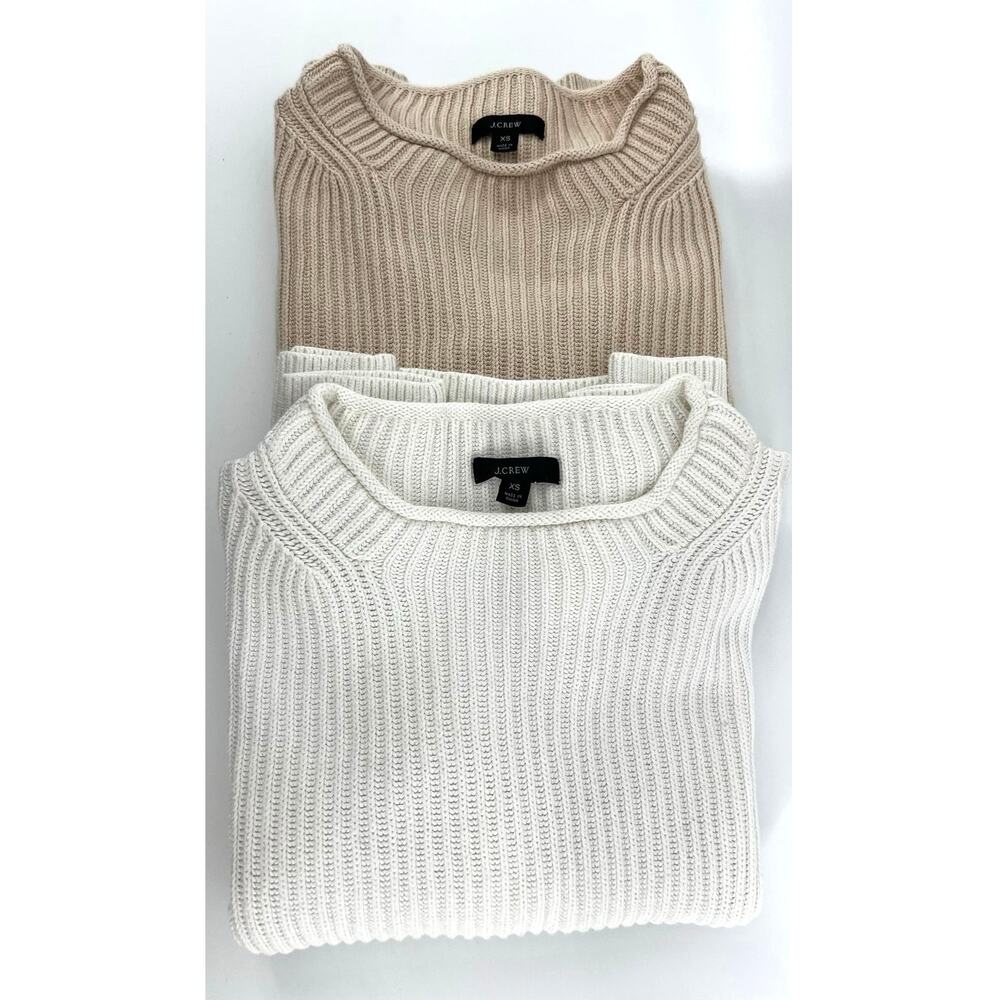 J.Crew | Lot of 2 Rollneck Sweaters Women's XS Ivory Beige Cotton Ribbed Knit